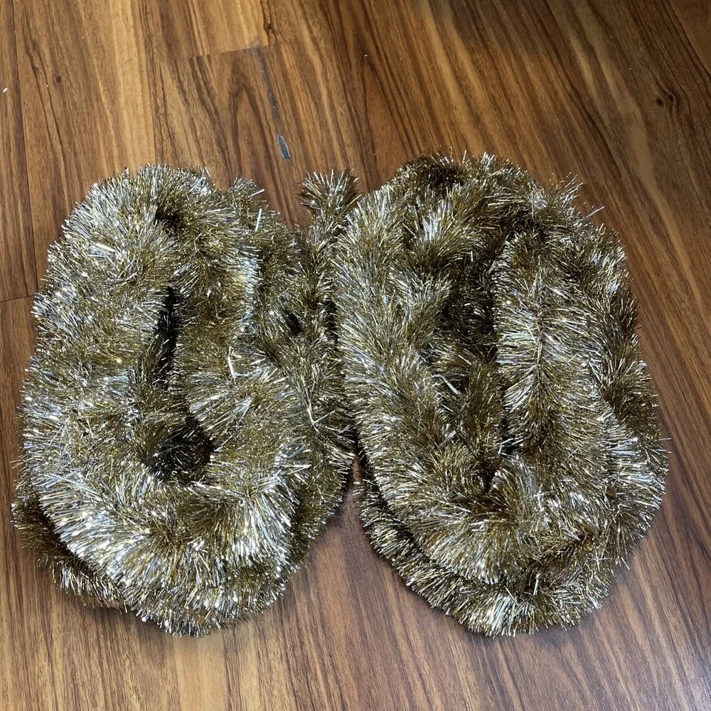 Vtg MCM Christmas Double‎ Glo Tinsel Garland Soft Fluffy gold Silver 24ft Mix